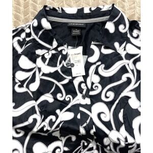 Lane Bryant Sz 16 Black & White Gray Button Up‎ Collared Blouse